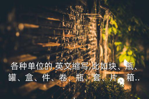 各種單位的 英文縮寫,比如塊、瓶、罐、盒、件、卷、瓶、套、片、箱...