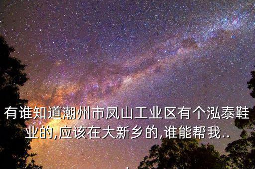 有誰知道潮州市鳳山工業(yè)區(qū)有個泓泰鞋業(yè)的,應(yīng)該在大新鄉(xiāng)的,誰能幫我...