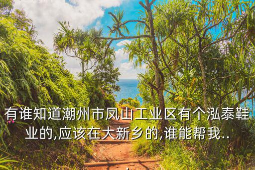 有誰(shuí)知道潮州市鳳山工業(yè)區(qū)有個(gè)泓泰鞋業(yè)的,應(yīng)該在大新鄉(xiāng)的,誰(shuí)能幫我...