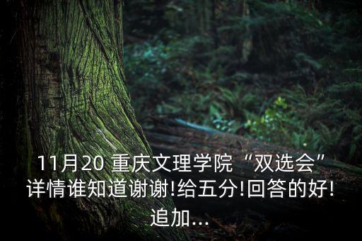 11月20 重慶文理學(xué)院“雙選會(huì)”詳情誰(shuí)知道謝謝!給五分!回答的好!追加...